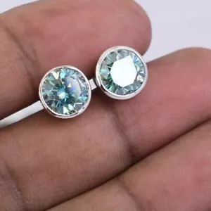 5 KT Blu Creato IN Laboratorio Diamante Orecchini Lunetta Incastonato VVS - Foto 1 di 4