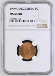 Argentina 2 Centavos 1949/9 NGC MS 64 RB - Picture 1 of 2