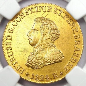 1824 Brazil Gold Pedro I 4000 Reis Coin 4000R - Certified NGC AU Details - Rare! - Picture 1 of 5