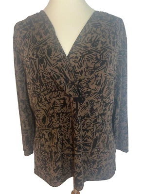 Liz & Co. Extra Large, Brown and Black, Deep V Neck, 3/4 Sleeve Top - Image 1 of 4