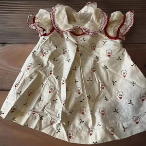 1950s CHRISTMAS SANTA Design PINAFORE DRESS & Red & White LACY RUFFLE Slip READ! - Picture 1 of 18