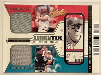 2004 Fleer Authentix Jim Thome/Ivan Rodriguez Dual Jerseys Unripped /50 #JT-IR - Image 1 of 3
