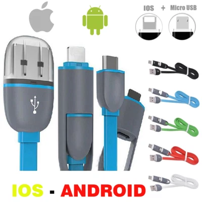 Cavo 2 in 1 Usb per Iphone Samsung Huawei Xiaomi Micro Usb Ricarica Dati - Immagine 1 di 4