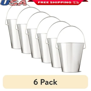 Paquete de 6 cubos de hojalata plateados con mango elegante soporte para regalos de fiesta cesta de regalo nuevo - Imagen 1 de 6
