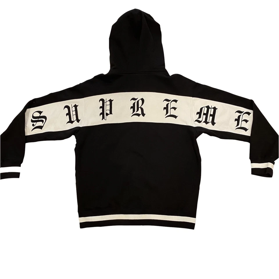 SS19 Supreme Split Antiguo Inglés Rayas Cremallera Sudadera con Capucha Talla Grande Sudadera con Capucha Foto 1 de 4