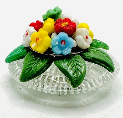 Molded Czech Glass Flower Bead Wired Bouquet Vintage Antique Button Signed - Image 1 of 4
