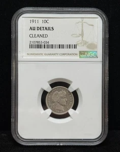 Moneda de diez centavos de barbero 1911 NGC AU detalles limpiados - Imagen 1 de 4