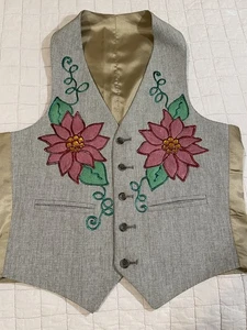 Vintage Weihnachtsstern Blumen handbemalt & mit Schmucksteinen besetzte Damenweste - Bild 1 von 14