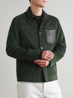 Leather Trucker Jacket for Men Green Pure Suede Custom Made Size S M L XXL 3XL - Image 1 of 4
