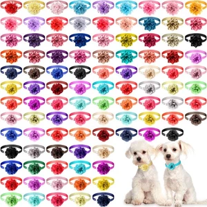 100 Pcs Dog Collar Flowers Bulk Pet Collar Bows Dog Accessories Adjustable Ny... - Foto 1 di 6