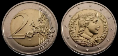 UNC Euro coin. 2 euro  2014 Latvia Latvija - Image 1 of 3