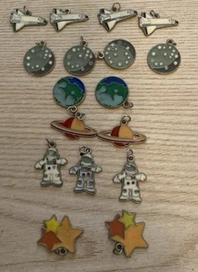 Space Charms  Set Of 17! Space Shuttle Moon Earth Stars Astronaut Saturn Unique - Picture 1 of 9