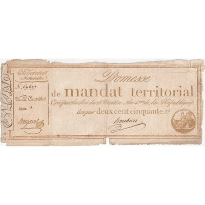 [#376962] France, 250 Francs, 1796-03-18, 3, AU - Image 1 of 2