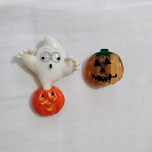 Vintage Halloween Pin Retro Pins Set Hallmark 1984 Googly Eye Ghost With Pumpkin - Picture 1 of 8
