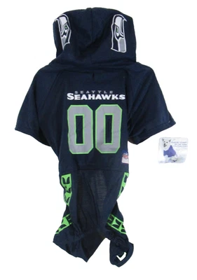 NWT Pets First Seattle Seahawks NFL Team Hooded Bodysuit Outfit L Navy - Image 1 of 4