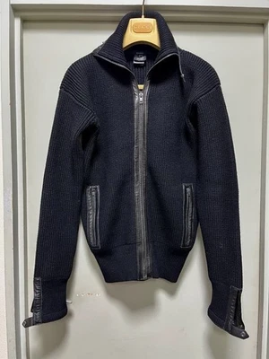 Gucci Tom Ford Era Wool Knit Bomber Jacket with Lamb Leather Trim Black Size M - Image 1 of 4