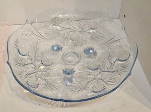 Blue Depression Glass Three-Footed Plate/Console Bowl Pineapple Design No Chips - Picture 1 of 11