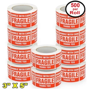 500 per roll 3x5 Handle With Care Fragile Shipping Labels Stickers Self Adhesive - Picture 1 of 12