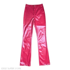 Moda Nova Imitación Cuero PU Elastizado Ultra Alto Tiro Rojo Pantalones Talla Pequeña - Imagen 1 de 6