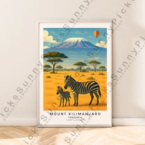 Mount Kilimanjaro Illustration Art Print Tanzania Travel Poster Wallart Unframed - Picture 1 of 2