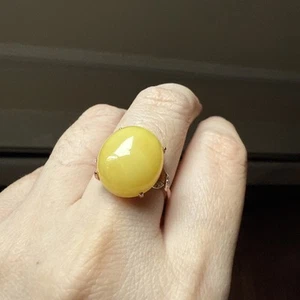 Natürliches Ei York gelber Bernstein echtes Sterlingsilber S925 Ring 純天然蜜蠟純銀戒指 zertifiziert - Bild 1 von 7