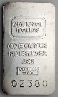 Barra de plata National Dallas .999 de 1 oz con certificado con serie a juego Foto 1 de 4
