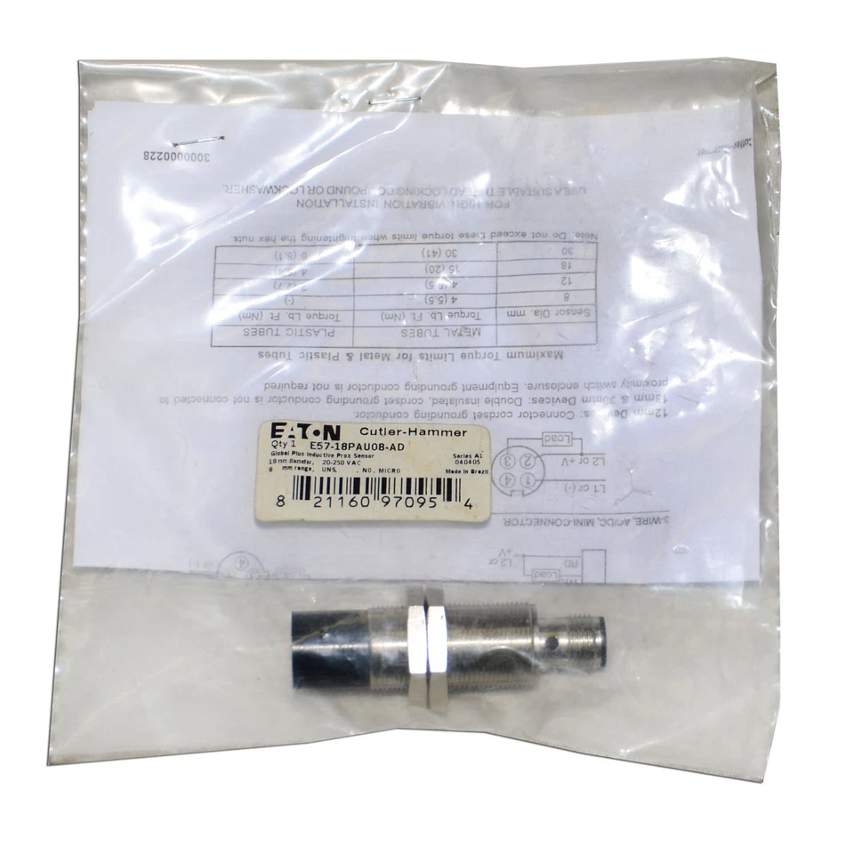 E5718PAU08AD Cutler Hammer 18MM Global Plus Inductive Proximity Sensor  --SA - Image 1 of 1