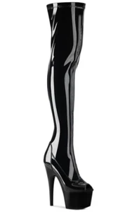 Size 6 Women's Pleasure Black ADORE-3011 High Thigh Heeled Platform Boots - Picture 1 of 8