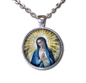 Power of Prayer Mary Religious Christians Handmade ROUND Glass Pendant Necklace - Picture 1 of 10