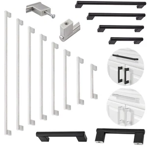 96-320mm Black/Silver Kitchen Square Cabinet Handles Drawer Pull Stainless Steel - Picture 1 of 20
