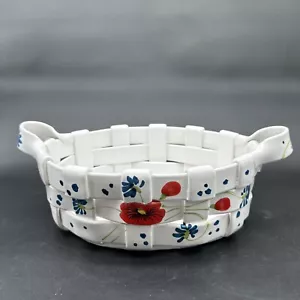 Ceramica Italiana Fatto A Mano Papavero Cesto Ceramica 13"x 8,5" Ovale con Manici. - Foto 1 di 11