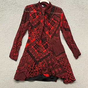 The Kooples Mini Dress Womens L Red Paisley Sheer High Neck Long Sleeve Gothic - Picture 1 of 15