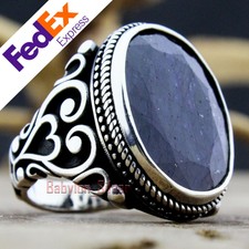 Natural Sapphire Stone 925 Sterling Silver Turkish Handmade Men's Ring All Sizes