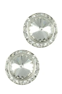 J90312E1S-Clear/Silver Large Button Pierced Earring - Picture 1 of 1