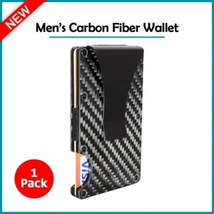 B2G1 FREE RFID Slim Money Clip Carbon Fiber Men Credit Card Holders Metal Wallet - Picture 1 of 6