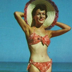Bathing Beauty Bikini Hat Beach Water Ocean Postcard - Picture 1 of 3