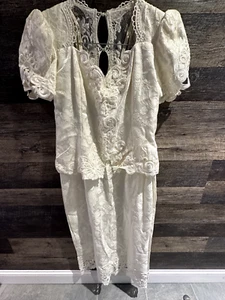 Jessica McClintock ivory wedding dress w/peplum/lace vintage 1990s size 15/16 - Picture 1 of 3