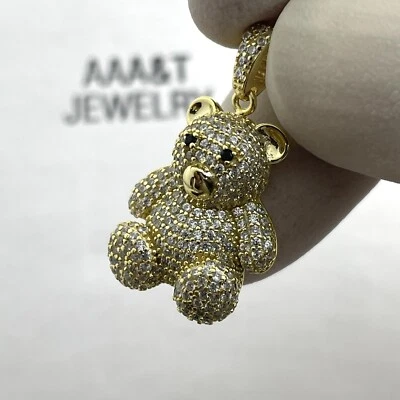 Colgante de oso de peluche de circonitas cúbicas de plata de ley 925 maciza Foto 1 de 4