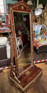 Dressing Mirror Free Standing Full Length Vintage Wooden Ornate Brass-Work 175cm - Picture 1 of 22