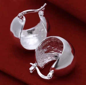 Solid 925 Sterling Silver Chunky Plain Huggie Hoop Earrings Men Women - Picture 1 of 7