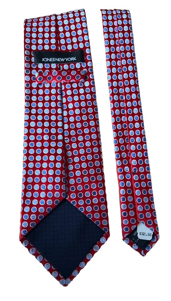 JONES NEW YORK 亮樱桃红色几何圆点领带银色全新 W 标签 — 第 1/1 张图片