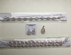 Handmade 925 Silver Rose Quartz stone jewellery - Earrings, Pendant, Bracelets - Picture 1 of 7
