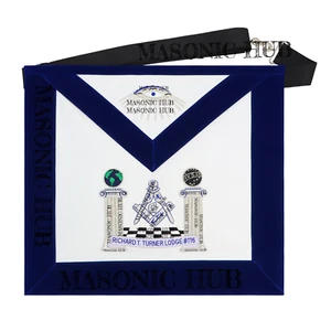 Hand-Embroidered Masonic Master Mason Apron Blue Velvet Trim, Custom Lodge Name - Picture 1 of 7