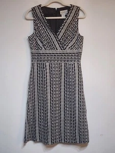 Adrianna Papell Kleid Größe 8 bestickt Leinenmischung Fit & Flare Midi V-Ausschnitt - Bild 1 von 10
