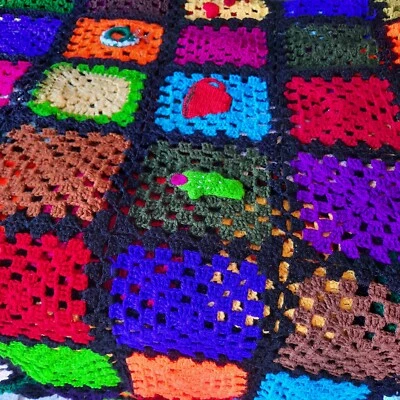 Vtg Handmade Twin Size 115"X82" Crochet Bed and Pillows Cover Blanket Granny A16 - Image 1 of 4