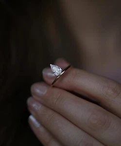 Pear Cut 2.00 Ct Moissanite Solitaire Engagement Ring 14k Solid Yellow Gold - Picture 1 of 10