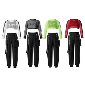 Kids Girls Sports Set Mesh Tracksuit Dance Top+Vest+Pants Sets Performance - Picture 1 of 36