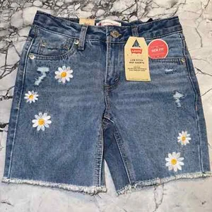 Levi's Girls Size 8 Low Pitch Midi Shorts Daisy Denim Jeans NEW - Picture 1 of 4