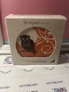 Stone Coaster the Original Owls Art Set 4 Orange & Black Collectible Vintage - Picture 1 of 8