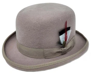 Derby Bowler 100% Wool Felt with Removable Feather Fedora Hat for Men - Picture 1 of 11